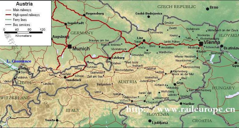 奥地利铁路地图