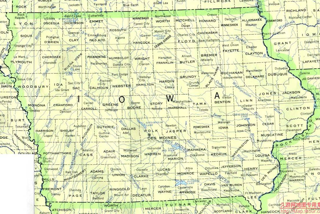 美国Iowa州政区图