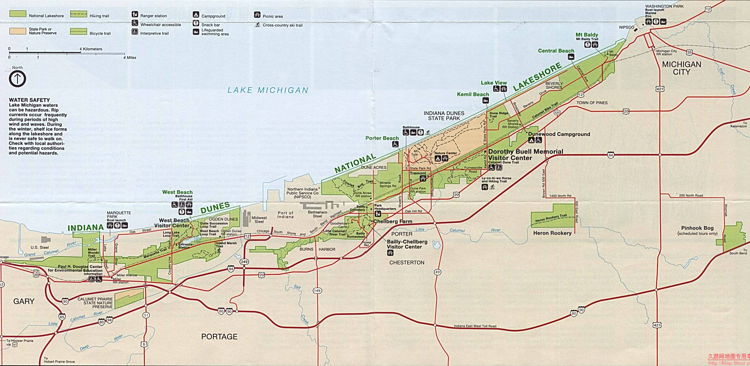 美国Illinois州Dunes National Lakeshore地图