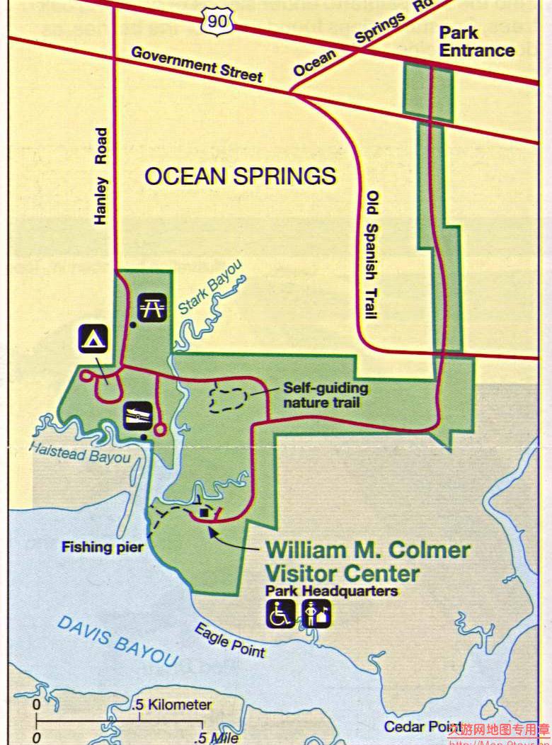 美国Missippi州Ocean Springs公园地图,美国地图高清中文版