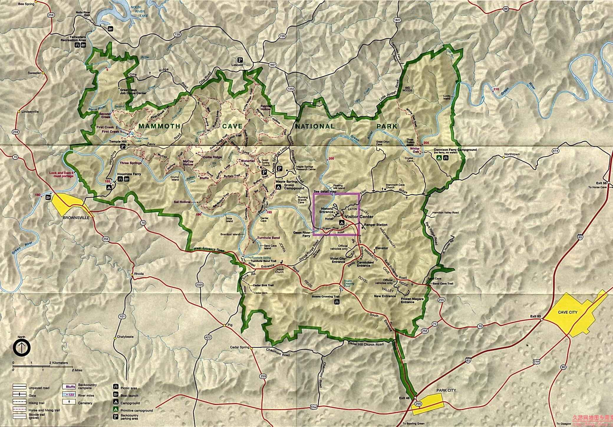 美国Kentucky州Mammoth Cave国家公园地图