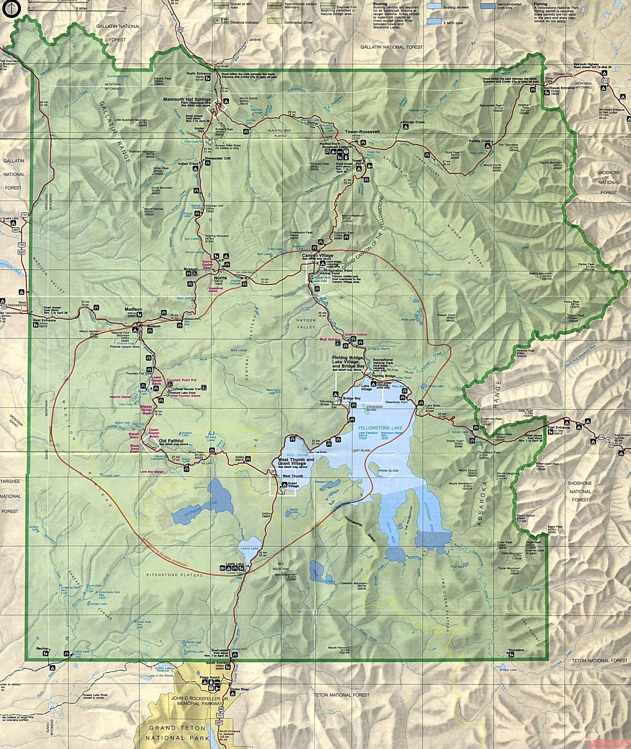 美国Yellowstone Lake及周边地图