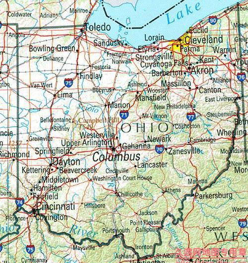 美国Ohio州地形交通图