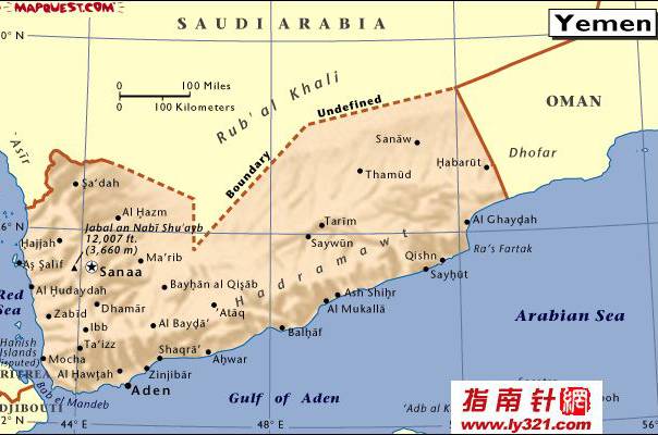 也门英文地图,也门地图高清中文版